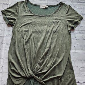 Pink Rose Womens Twist Front Top Size L Green Short Sleeve Casual Blouse